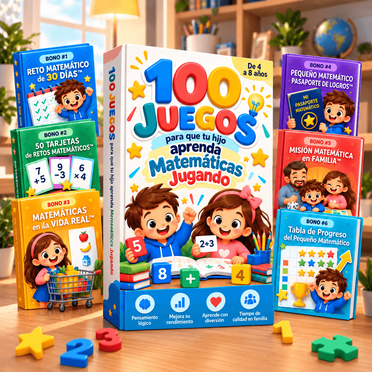 La guía digital 100 Juegos de Matemáticas junto a los 6 bonos incluidos